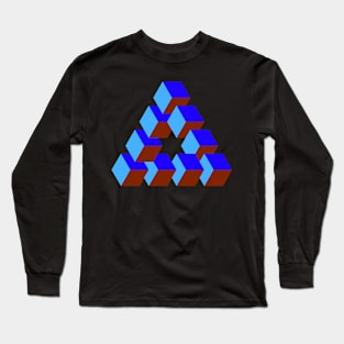 Cubes Optical Illusion in Blue Hues Long Sleeve T-Shirt